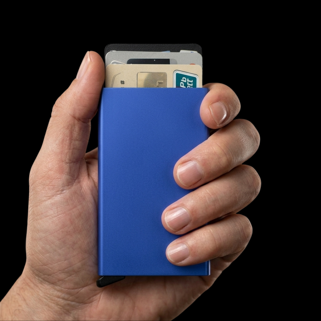 Porte-cartes bleu Neowalt - étuis rétractable pour cartes