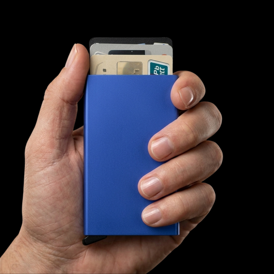 Porte-cartes bleu Neowalt - étuis rétractable pour cartes